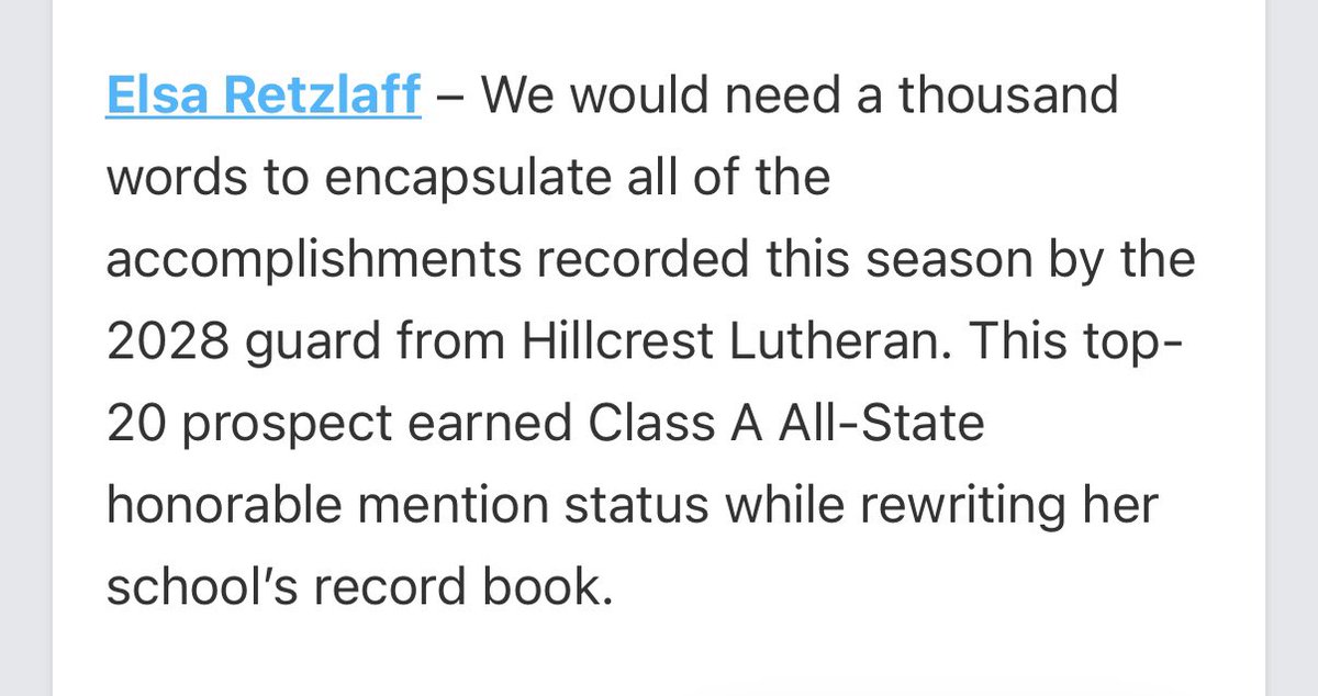 Elsa Retzlaff (@elsaretzlaff10) on Twitter photo Thank you <a href="/GMacHoops/">Grant McGinnis</a> ! It was a memorable school season and now I’m looking forward to AAU with <a href="/WCUgirlshoops/">West Central United Girls</a>. It’s fun to see several of my AAU teammates on this All-Freshmen Team. Blessed with great teammates and coaches! Thank you <a href="/GMacHoops/">Grant McGinnis</a> ! It was a memorable school season and now I’m looking forward to AAU with <a href="/WCUgirlshoops/">West Central United Girls</a>. It’s fun to see several of my AAU teammates on this All-Freshmen Team. Blessed with great teammates and coaches!