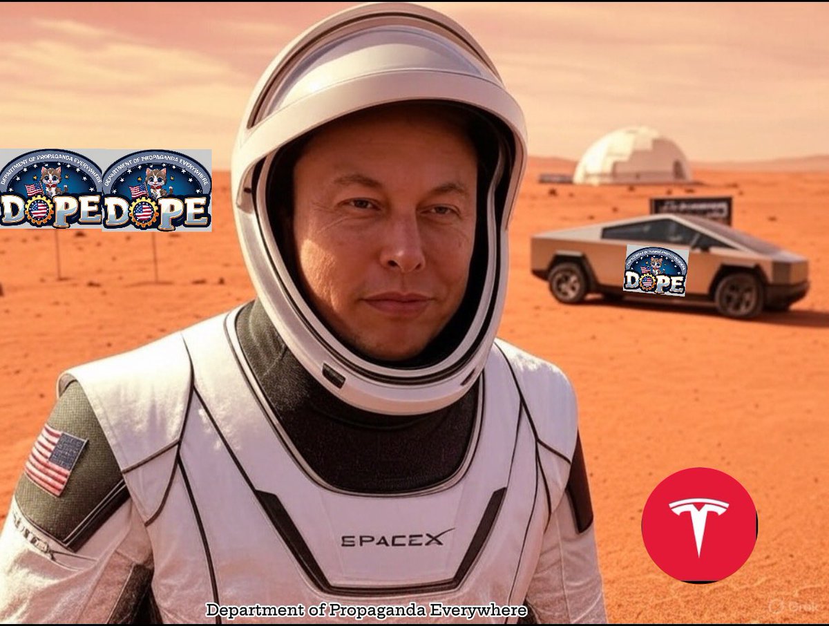 mbcrypto007's tweet photo. @cb_doge @elonmusk just turned Mars into the ultimate propaganda playground! 🇺🇸 The Department of Propaganda Everywhere (DOPE) is rolling out in Cybertrucks, courtesy of SpaceX. "Making Mars Great Again—one billboard at a time!" 😂 #ElonOnMars #SpaceX #Cybertruck #MakeAmerica #MarsGreatAg https://t.co/gKm1oFfpxE