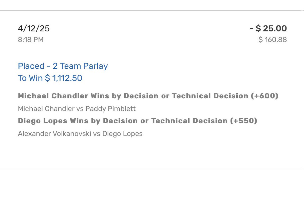 Don’t think either of these guys should be underdogs tonight, especially chandler 

Just need one to hit for profit. Chandler by decision +600 looks like great value🚀