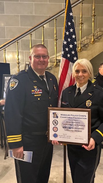 RiversideMOPD's tweet photo. The Riverside Police Department is proud to recognize Sergeant Aimee DiGeronimo on her graduation from the Missouri Police Chiefs Association Command College. https://t.co/fIbvsQbHAr