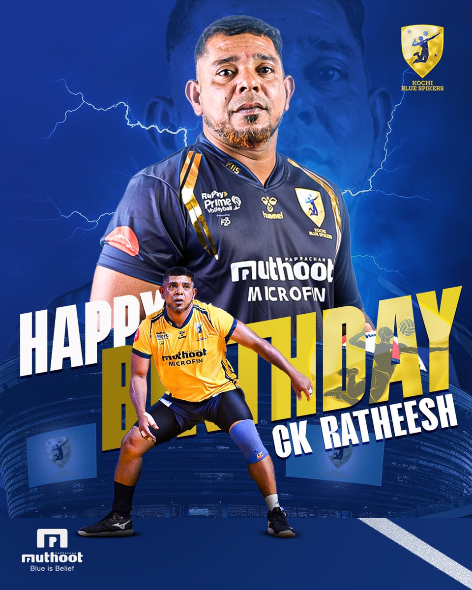 Wishing a very happy birthday to the veteran libero, our own Ratheesh CK. May this day bring you all the happiness. Have a blast, buddy!

#HappyBirthday#KochiBlueSpikers #KochiKaraney #KBS #Bluerises #MuthootBlue #BlueIsBelief #Kochi #BlueNGold #Volleyball #PVL #PrimeVolley