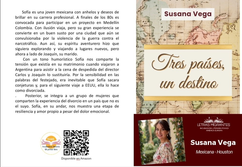 FOVADI's tweet photo. "Tres países, un destino" es una novela corta de Susana Vega quien, con una divertida narrativa nos enseña que los malos momentos se superan con una buena dosis de amor propio. 
#incubadoraliteraria 
#letrasmigrantes 
#Fovadi 
#bogotacolombia https://t.co/eWmlwFxQs3