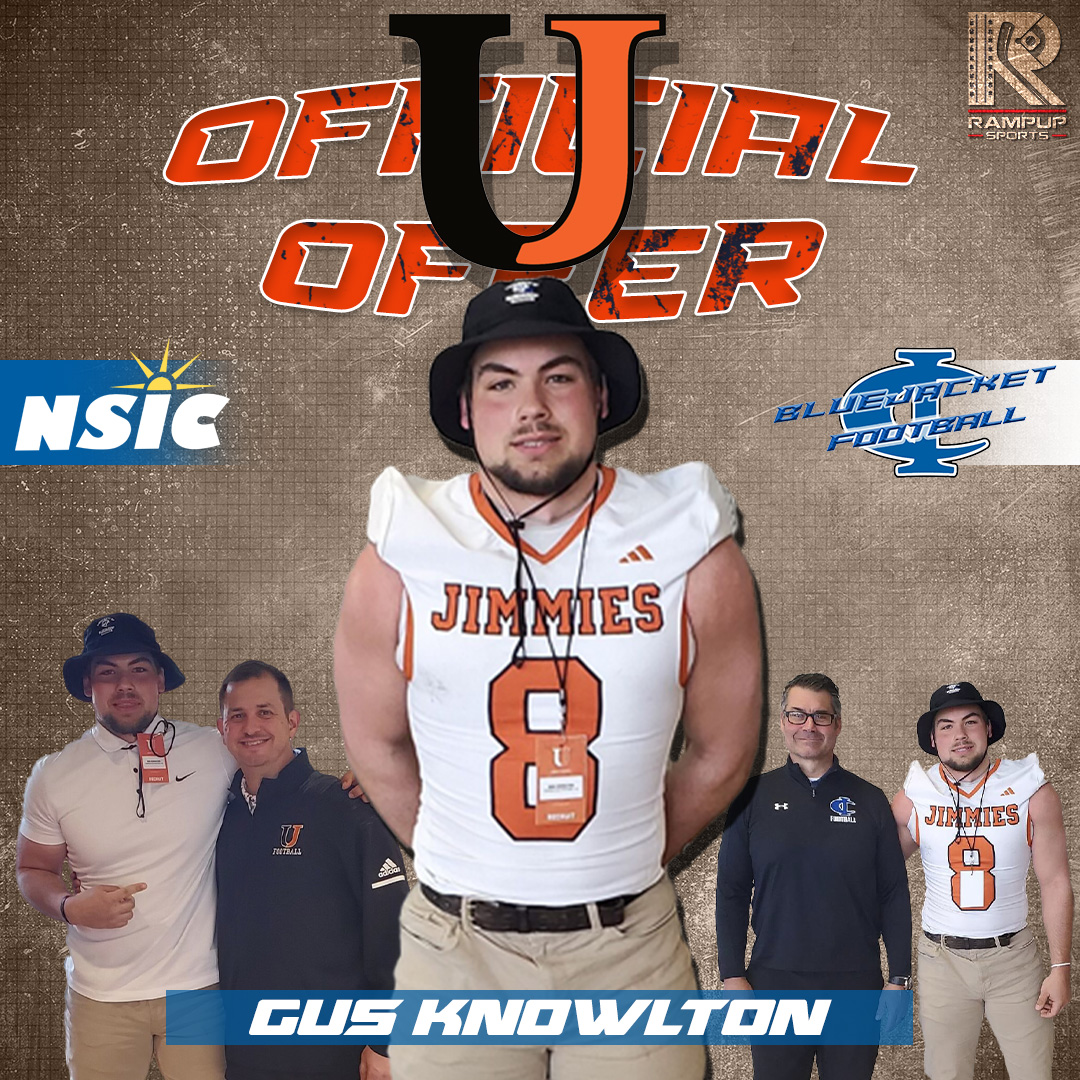 Congratulations to Junior <a href="/KnowltonGus/">Gus</a> receiving an OFFICIAL opportunity to be a student-athlete at the next level with <a href="/JimmieFootball/">Jamestown Football</a> . Congratulations Gus!