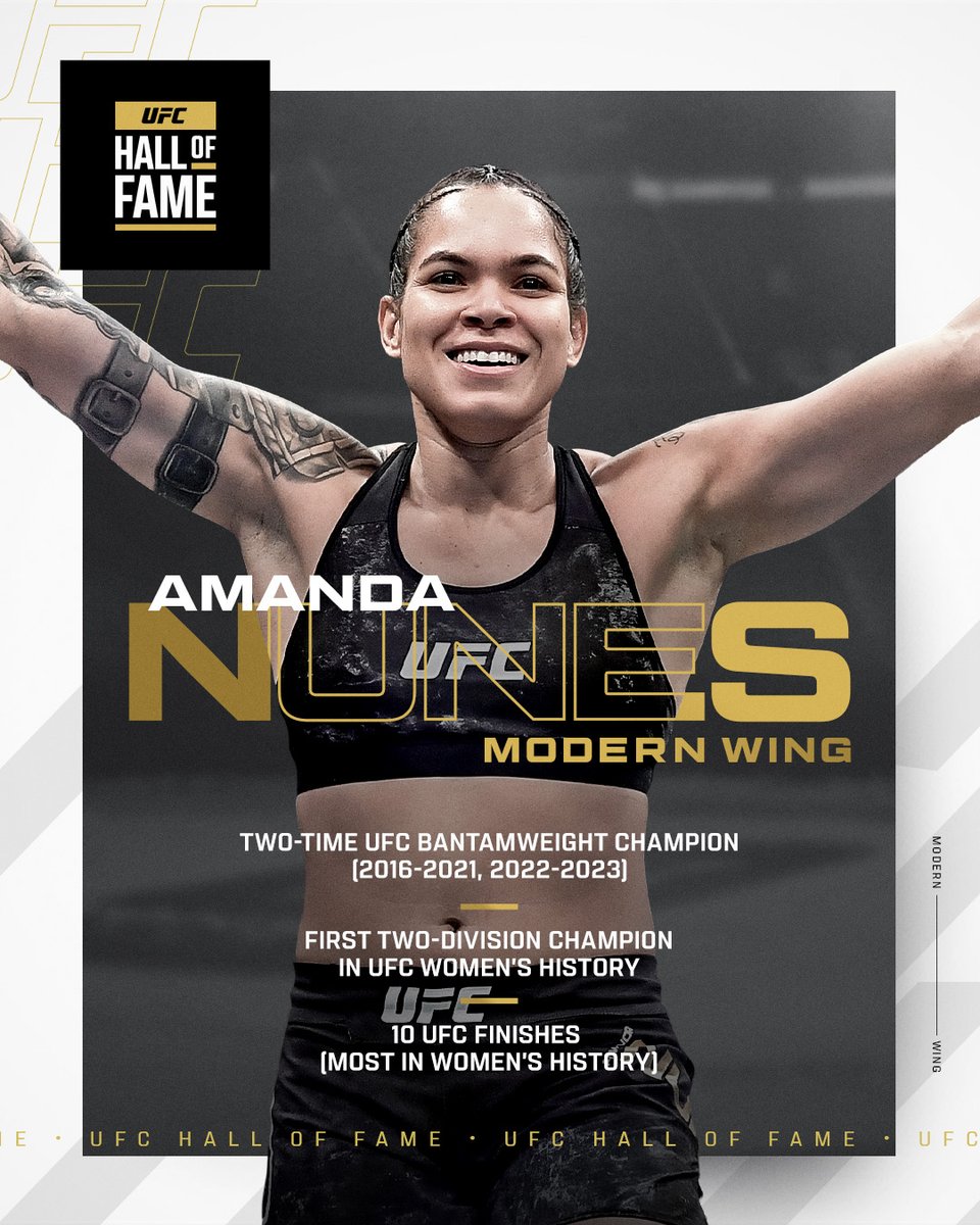ufc's tweet photo. First Brazilian women’s champ.
ONLY women’s double champ.
Forever a legend.

Welcome to the #UFCHoF, @Amanda_Leoa  🦁 https://t.co/UmA7FsuirJ