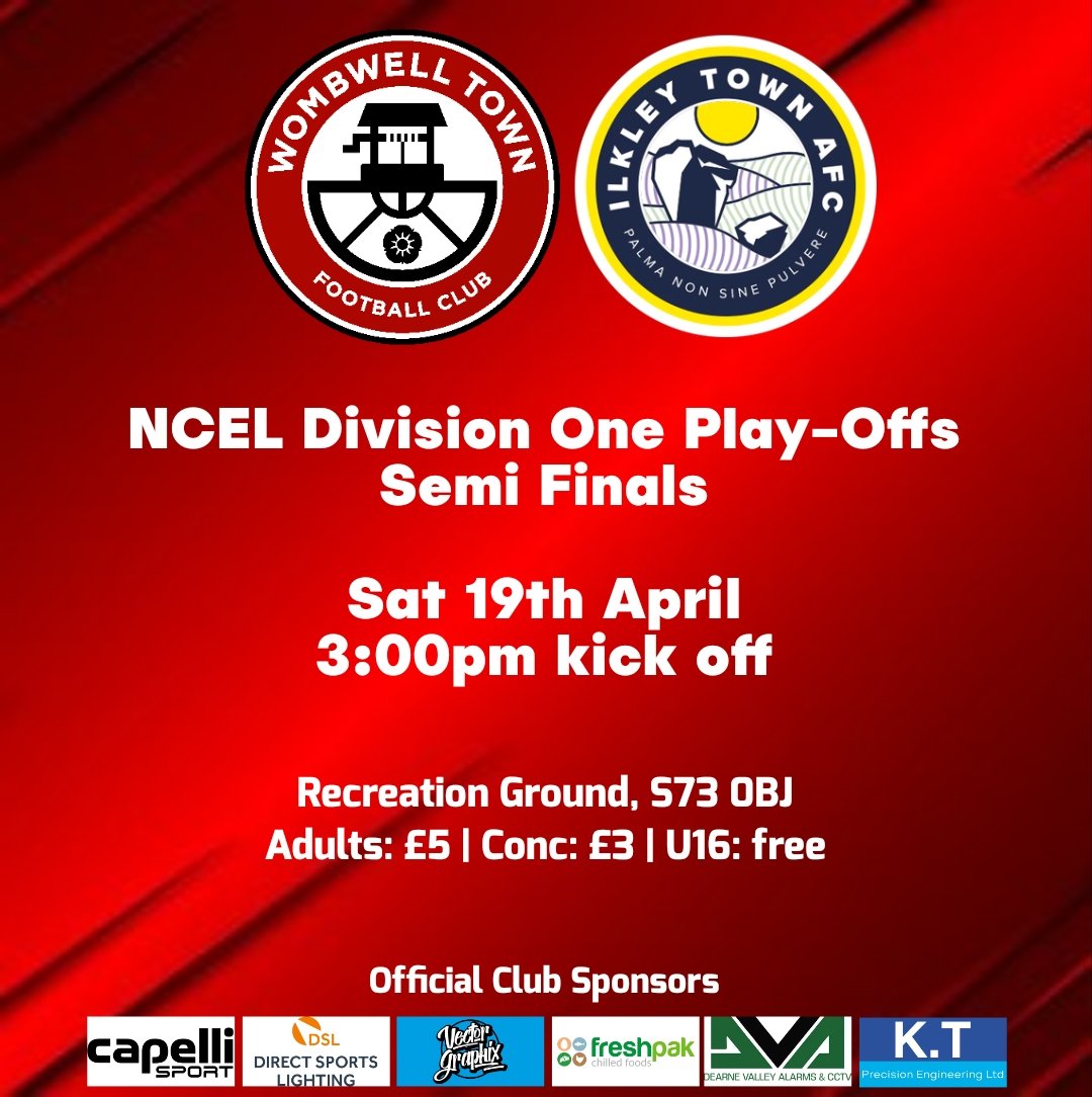 WombwellTownFC's tweet photo. A single game knock out to see who will reach the final of this season's play-offs. Straight to pens of necessary.

Your support is always appreciated!

#UptheWellers #WeAreTown #WTFC https://t.co/eCKCLaKmDn