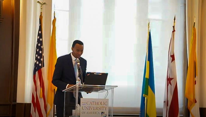 AmbMukantabana's tweet photo. .@RwandaInUSA is grateful to the Catholic University of America and His Eminence Cardinal Wilton Gregory for co-hosting the 31st commemoration of the 1994 Genocide against the Tutsi. Much gratitude to the Rwandan Community in the DMV for organizing and attending in large numbers this solemn occasion #Kwibuka31