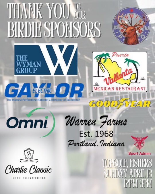 A big THANK YOU to our Birdie Sponsors for supporting the 5th Annual Charlie Classic Golf Tournament! Your contribution plays a key role in helping us make this Sunday, April 13, a day to remember. We’re grateful to have you on the team—every swing counts!
