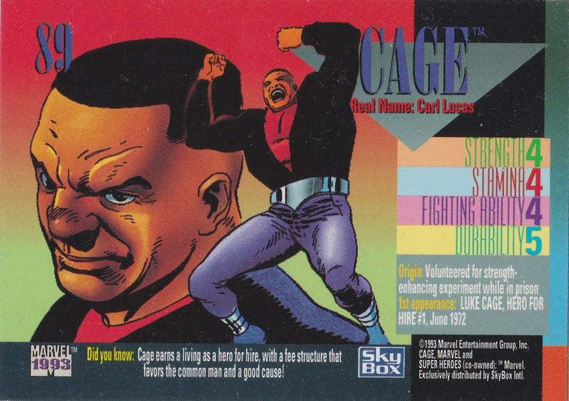 AustinGorton's tweet photo. Card 089: Cage
Dynamic figure, but the coloring on the cardfront is...not great.
#TradingCardADay #MU4 #StreetHeroes #LeeWeeks #LukeCage https://t.co/rEpKx0XiYi