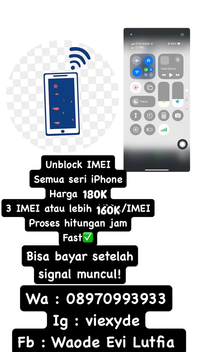 waodeevi_'s tweet photo. Open unblock IMEI 
190K/3bulan
Proses cepat
Bisa pay after
*syarat harus mutualan IG asli (jika pay after)
#zonauang️ #zonajajan https://t.co/hctef4IuFg