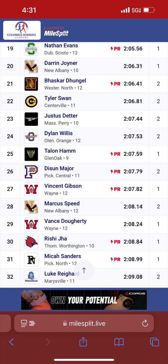 Stingel Invitational 
PR in the open 800 
2:05 split and we placed 7th in the 4x800 
<a href="/KentStTrackXC/">Kent State T&F/XC</a> 
<a href="/BallStateTFXC/">Ball State Track & XC</a> 
<a href="/BGSUXCTF/">BGSU XCTF</a> 
<a href="/MT_TrackField/">Middle Tennessee XC/Track & Field</a> 
<a href="/GopherMCCTF/">Minnesota Track & Field and Cross Country</a> 
<a href="/MSU_TFXC/">MSU Track & Field/Cross Country</a> 
<a href="/OhioStateTFXC/">Ohio State T&F/XC</a> 
<a href="/CSUTrackFieldXC/">Colorado State T&F/XC</a> 
<a href="/PurdueTrackXC/">Purdue Track & Field / Cross Country</a>