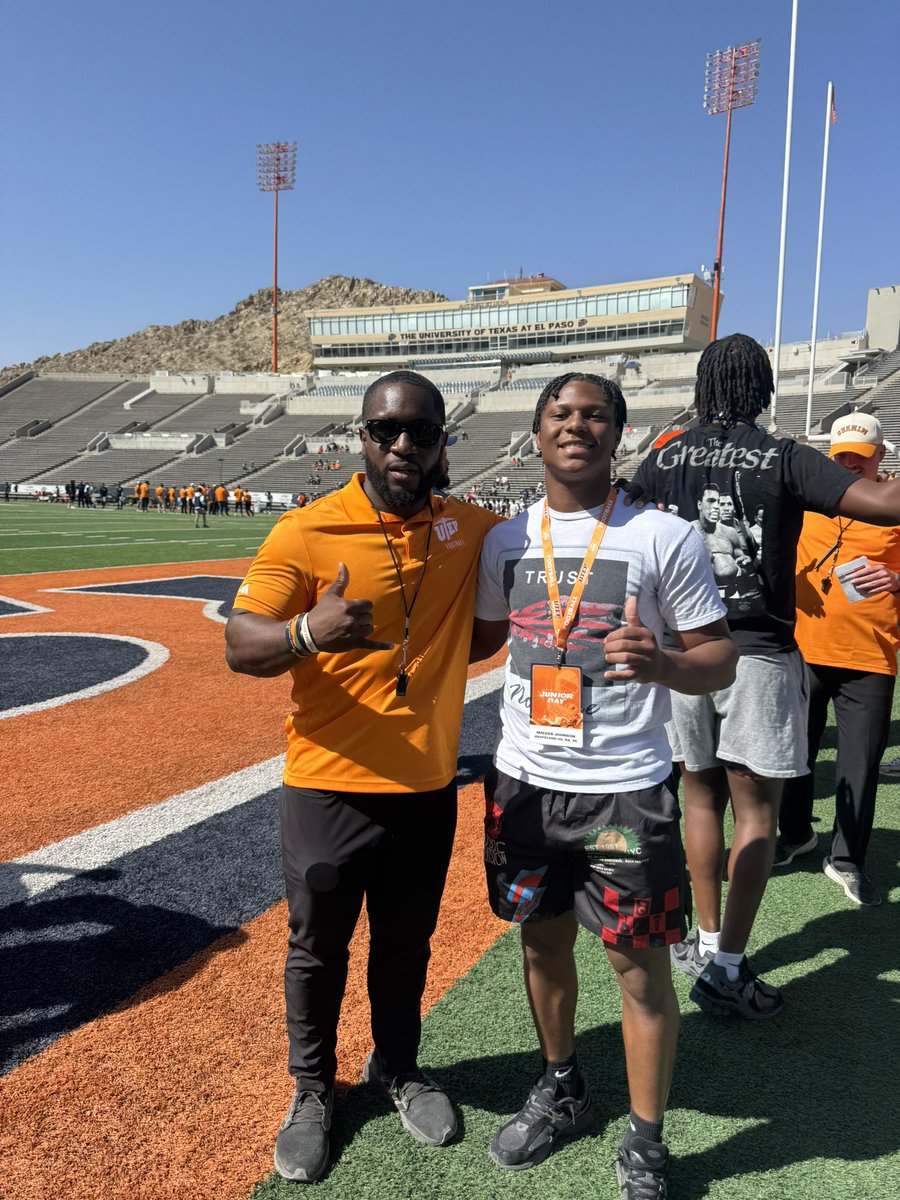 MJohnson_2026's tweet photo. Had really great time and experience at UTEP today. Thanks to @COACHJMACRB for inviting me out for Jr day and getting to finally meet @CoachSWUTEP  #GoMiners https://t.co/iCrpeBUTyu