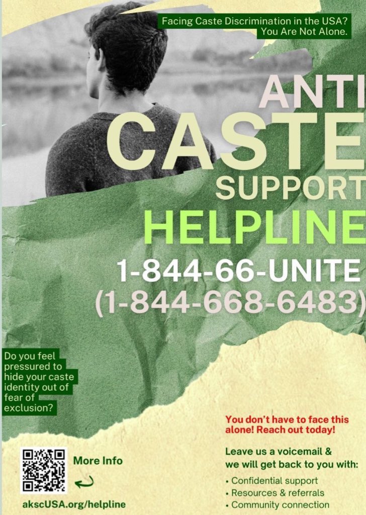 If you are experiencing the impact of casteism anywhere in the US, please call the anti-caste helpline at  1-844-66-UNITE (1-844-668-6483), or write to us at helpline@akscusa.org

An anti-caste volunteer from Ambedkar King Study Circle will reach out to you with support &amp;