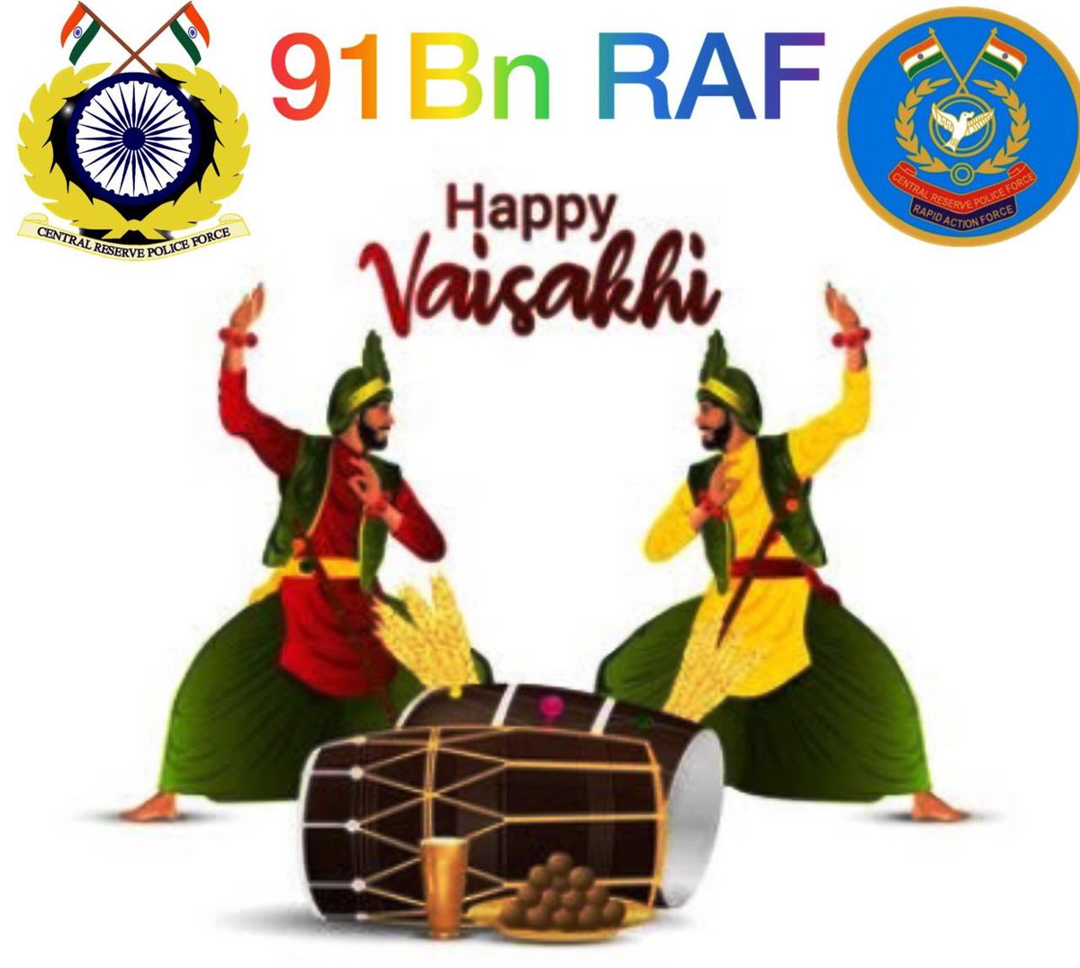 091bn's tweet photo. वैशाखी के शुभ अवसर पर 91 वीं वाहिनी द्रुत कार्य बल के कमांडेंट की ओर से सभी अधिकारियों, कार्मिकों और उनके  परिवारजनों को हार्दिक शुभकामनाएं @91BN #RAF #CRPFIndia. https://t.co/1mfkRKm41T