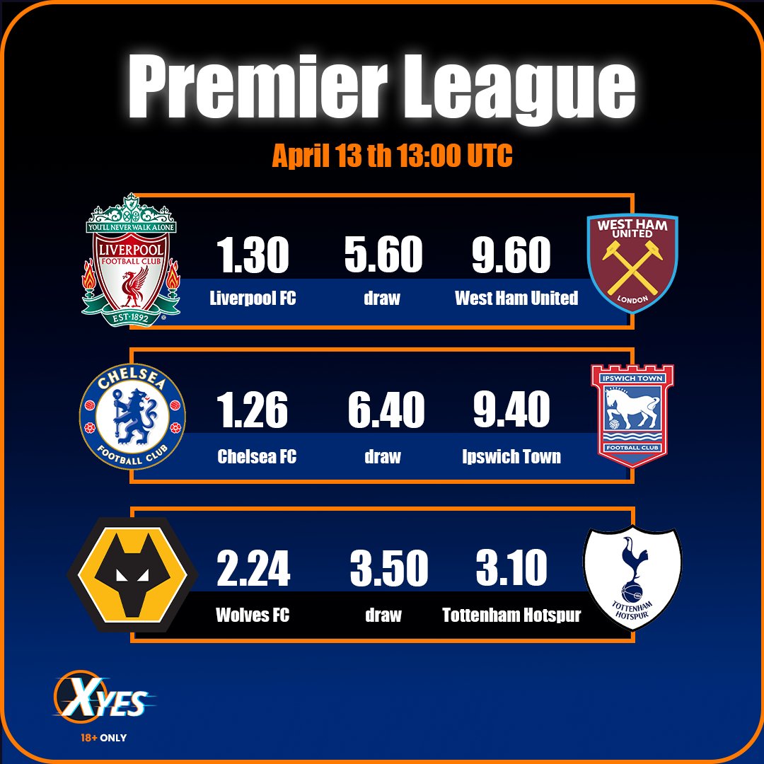 Xyes_com's tweet image. Get hyped for epic Premier League clashes! ⚽

  Bet on your top teams at XYES.com and join the action! 💥  

#PremierLeague #BetOnXYES #FootballOdds