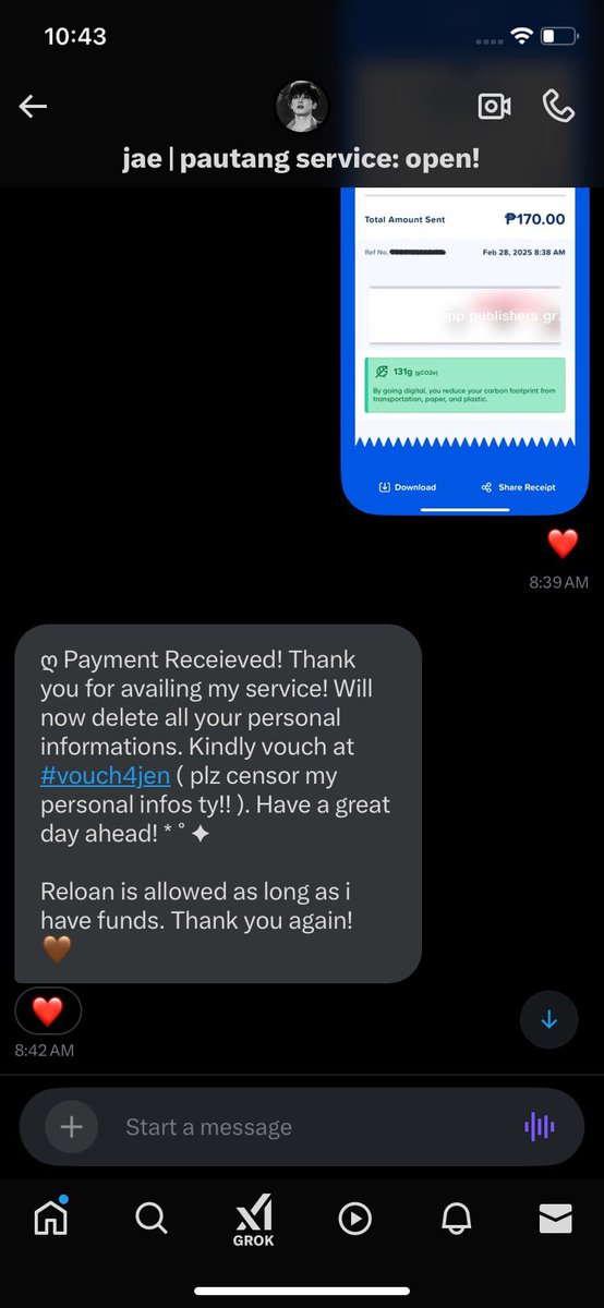 luckyeris's tweet photo. been availing @jaeyunnnsh1 ’s service ever since and had a lot of smooth transaction with them, thank you so much po always #vouch4jen https://t.co/kttiu4gnbQ