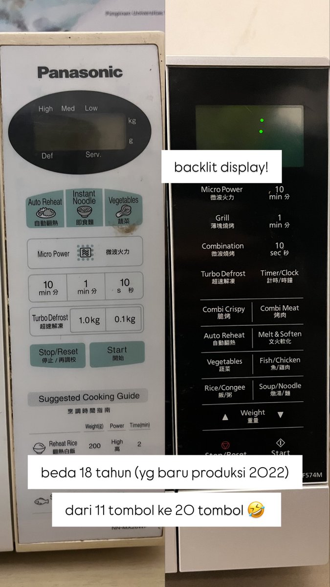 pundingin's tweet photo. Sedangkan untuk yang Panasonic lebih istimewa. Dia satu-satunya brand yang jualan Flatbed Microwave rumahan: jenis tanpa piring putar.

Jadi kalau nganget2in sate dan makanan panjang lainnya, enggak perlu khawatir kepentok pas muter; lha dia gapake muterin makanannya! https://t.co/U3fh097RNi