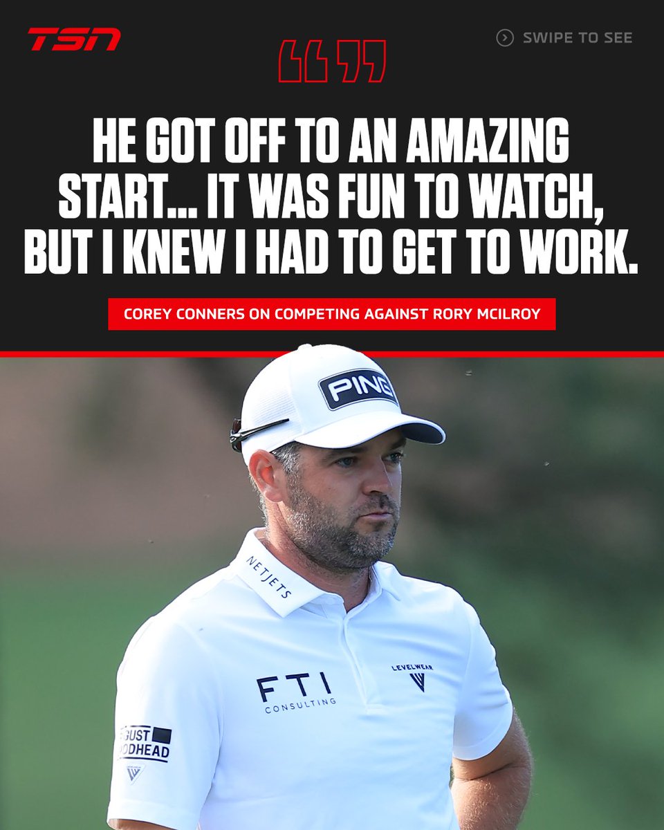 TSN_Sports's tweet photo. Corey Conners sits four back of the leading Rory McIlroy heading into Sunday at #TheMasters 🇨🇦 https://t.co/aFncXAcMSG