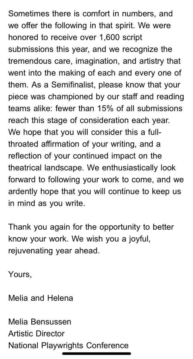 Bittersweet. LAERTES DIES TOO is my first play to make it to the semifinalist stage with the O’Neill, and I’m so honored that it got this far. ❤️ <a href="/oneill_center/">The O'Neill</a> #playwright #playwrightsofinstagram #playwrightlife