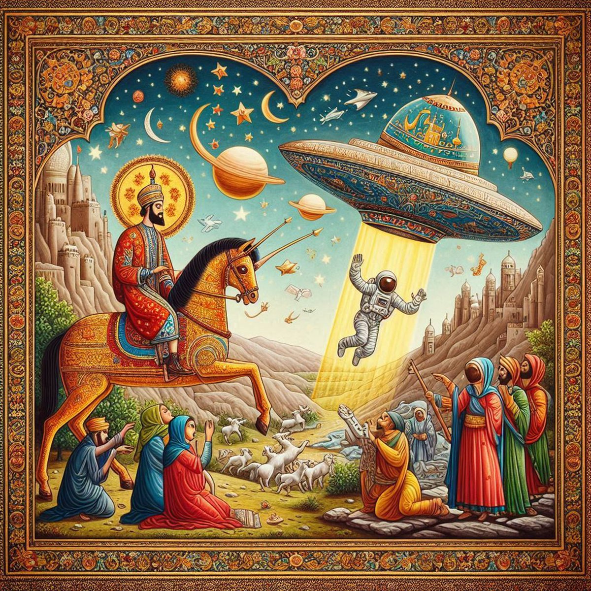 GM Earthlings ☀

An Iranian miniature where myth gives birth to a spaceman

"Celestial Portal"

bridges ancient legends with an unknown future.

Available on <a href="/SkurpySocial/">Skurpy</a> 

7 Ed

Price: 3.33 $XTZ

#MarsCitizen #Skurpy #TezosArts  

🔥Get Yours Now🔥

skurpy.com/marketplace/co…