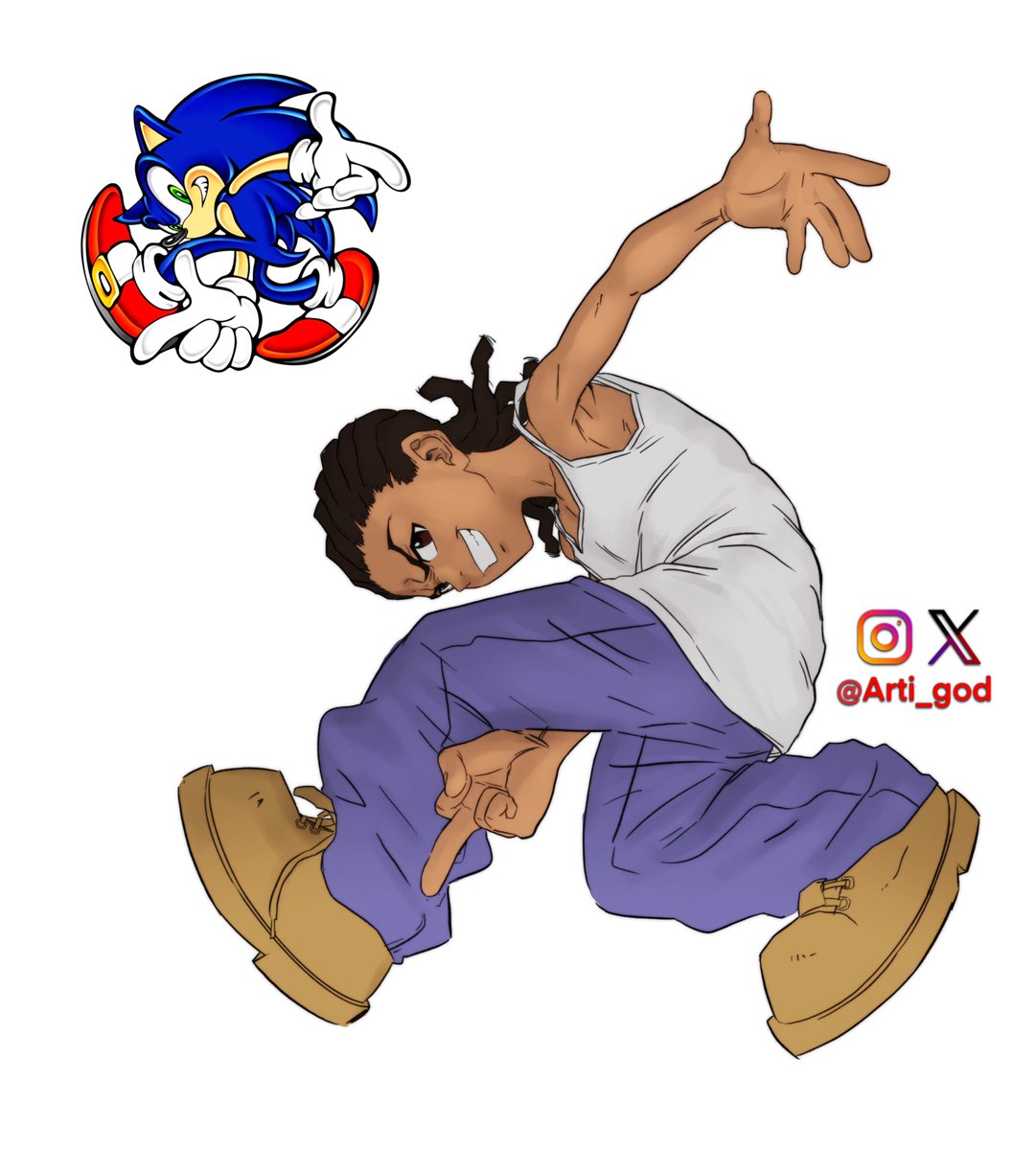Arti_god's tweet photo. Boondocks x Sonic #blackartist #sonic #anime https://t.co/QoNa493YuU