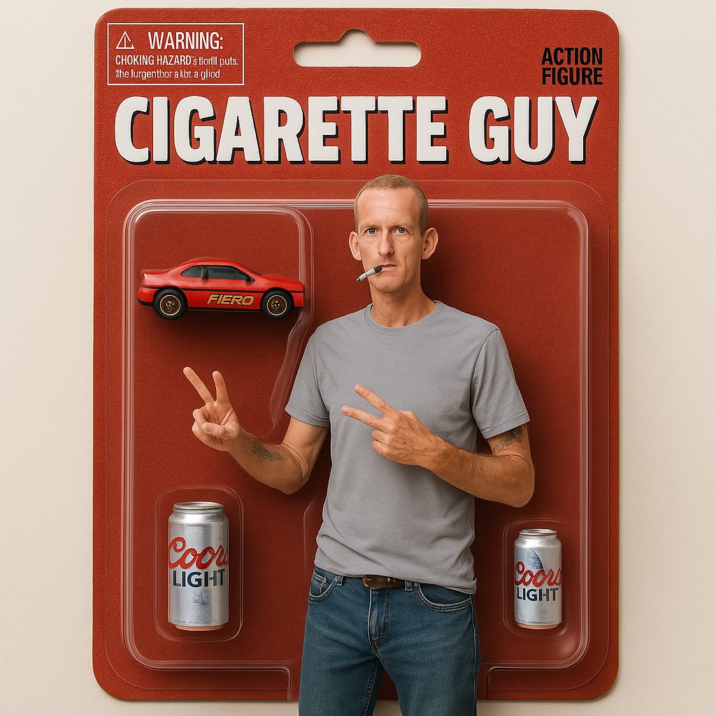 TheDavidKinman's tweet photo. Tried the action figure trend, red fiero goes hard only thing missing is me beating my wife #LANK #Balluptop https://t.co/Nz9SCCRE6N