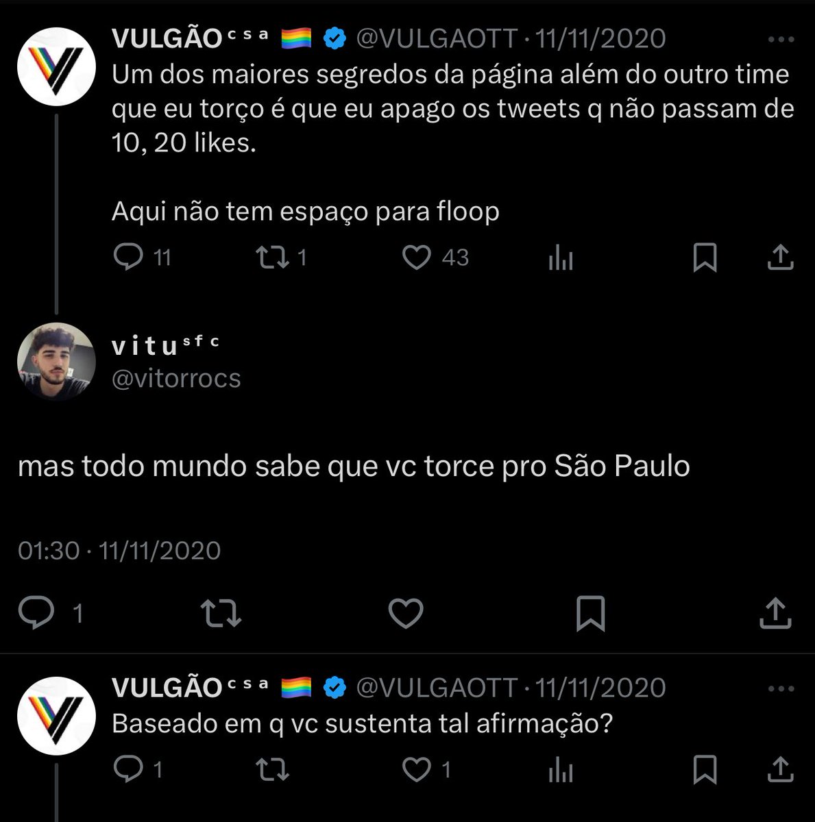 vitorrocs's tweet photo. @VULGAOTT bom dia vulgao, esses dias lembrei que eu tinha certeza que tu torcia pro são paulo quando vc escondia essa informação

por algum motivo na época eu vi algumas respostas/comentários que faziam sentido com um torcedor são paulino, nao lembro muito bem https://t.co/pPO2aSLIPT