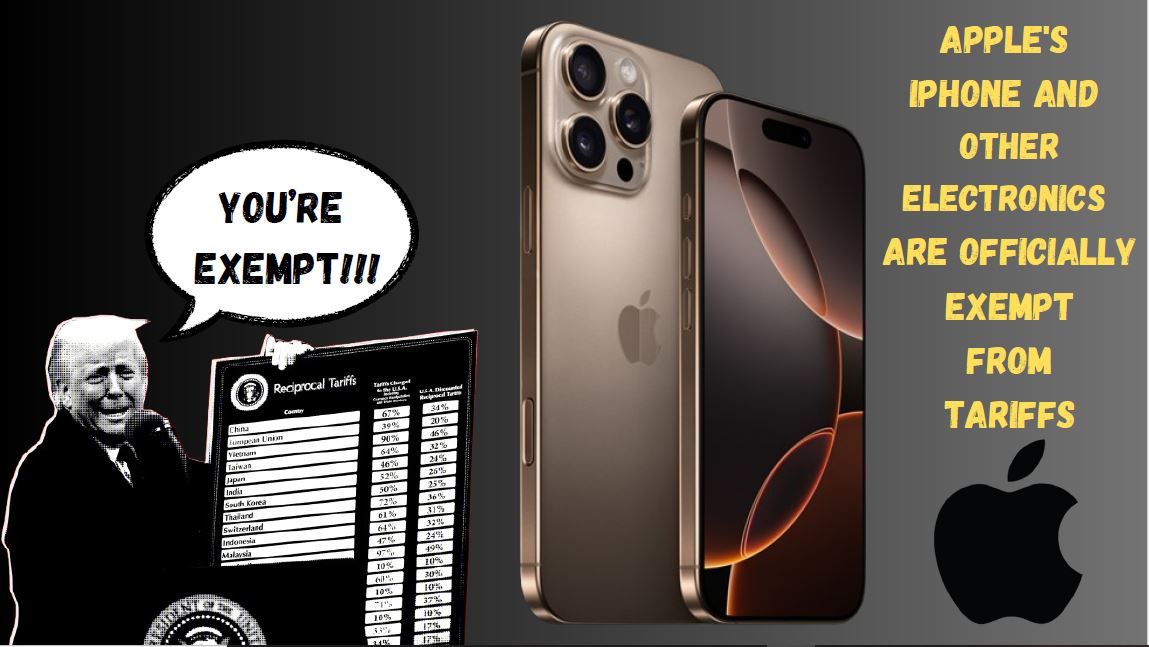 #trumptariffs #iphone16promax #iphone16price #china #import #tariffs #price #india #vietnam #factory #export #supplychain #supplier #manufacturing 

Apple's IPhone and other electronics are officially exempt from Trump's tariffs

youtu.be/JZM6WIOtJ1I