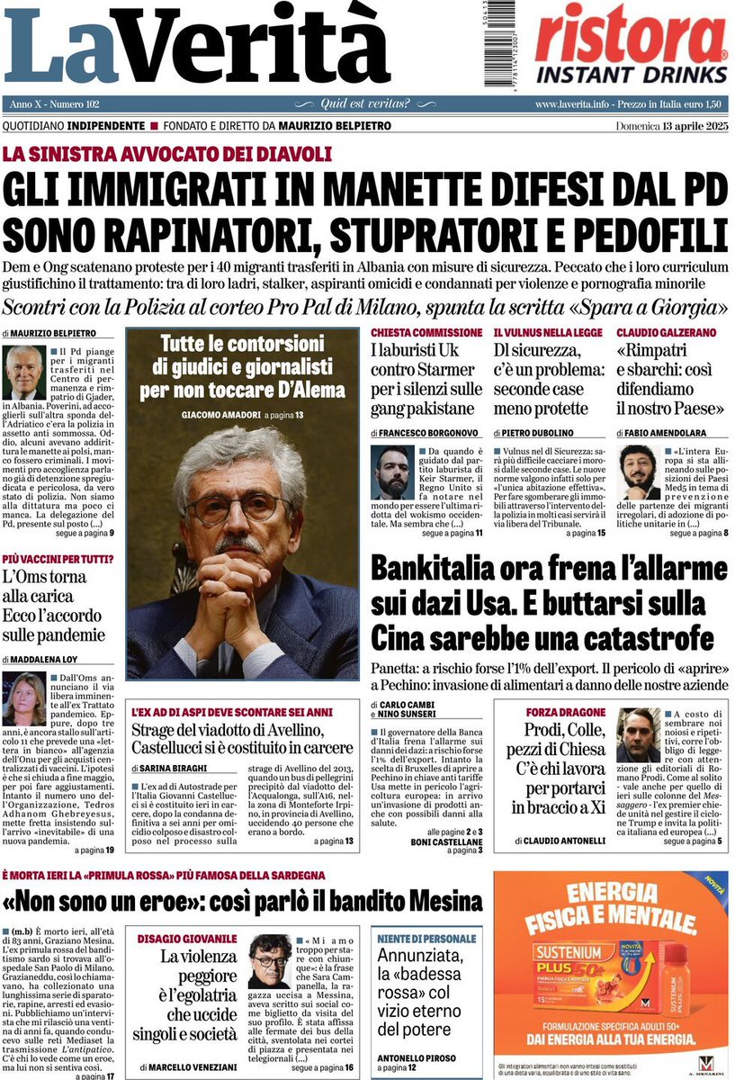 Virna25marzo's tweet photo. GLI IMMIGRATI IN MANETTE DIFESI DAL PD SONO RAPINATORI, STUPRATORI E PEDOFILI
Dem e Ong scatenano proteste per i 40 migranti trasferiti in Albania con misure di sicurezza. Peccato che i loro curriculum giustifichino il trattamento: tra di loro ladri, stalker, aspiranti omicidi condannati per  violenze e pornografia minorile. @LaVeritaWeb