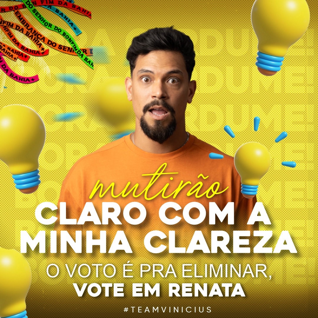 viniciusnasofc's tweet photo. 🚨MUTIRÃO EU FUI CLARO COM MINHA CLAREZA ❌SOMOS FORA RENATA ❌

❌ O voto é para ELIMINAR, vote em RENATA

🗳A cada 10 VOTOS comente um EMOJI!

✅ Meta: 15K respostas

⏰ Encerramento às 03H

▶️ VOTO ÚNICO: https://t.co/YA3CATl0UP 
▶️ VOTO TORCIDA: https://t.co/d5fR2UIDtj

#BBB25  #TeamVinicius #ForaRenata