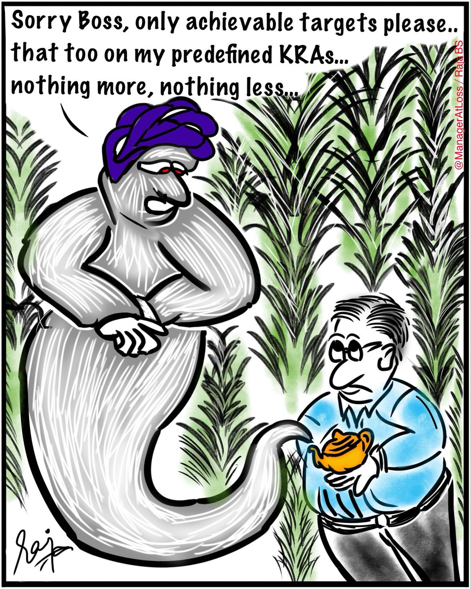 ManagerAtLOSS's tweet image. 🙏🙏🙏
It’s April - means target setting time for all, and a week end #cartoon thought on how if *all achieving Genie* comes to life now as a friendly subordinate and the boss allots tough business targets to him ???
#management #targets #performance #cartoons