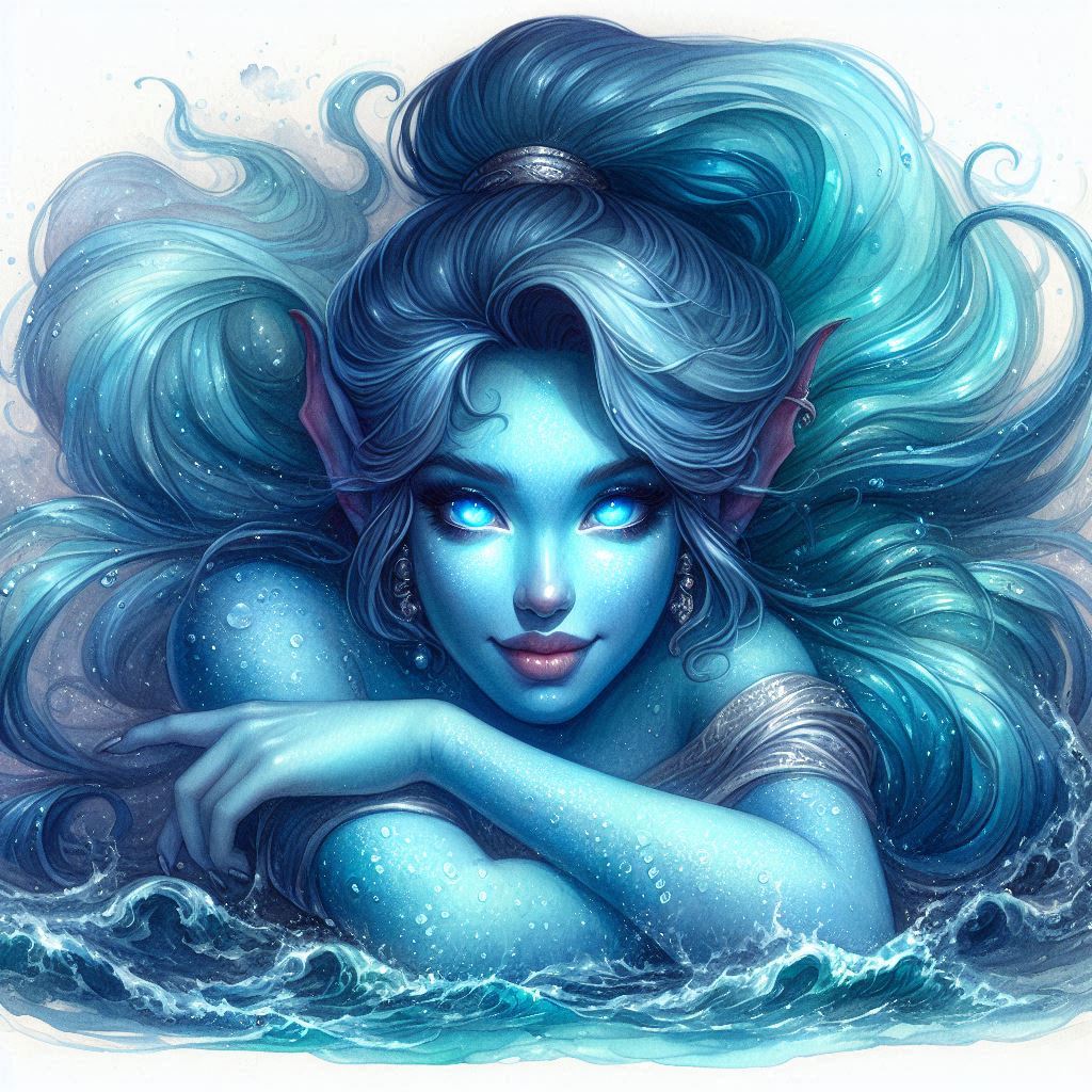 female water genie marid genasi #ai #aiart #dnd