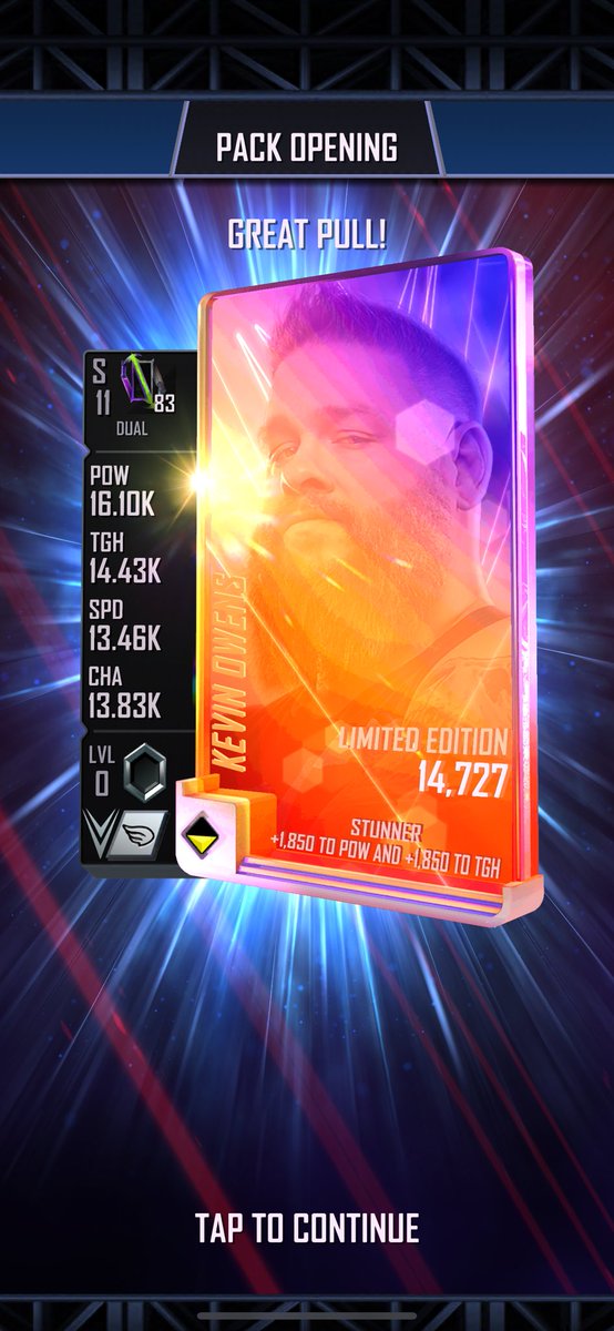 XHunterX616's tweet photo. Damn… Reward Mania Took Long Enough…. Kevin Owens LE Achieved!!!! @WWESuperCard https://t.co/EOwAMBCnle