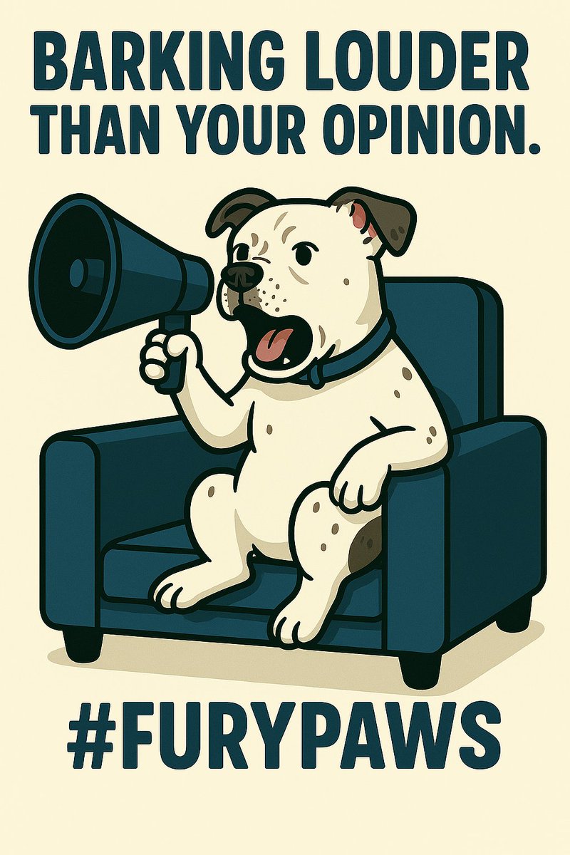 's tweet image. When the group chat gets dumb and you gotta remind 'em who runs the couch.

Barking louder than your opinion.
#FuryPaws #PitbullPower #SassyAF #BigDogEnergy