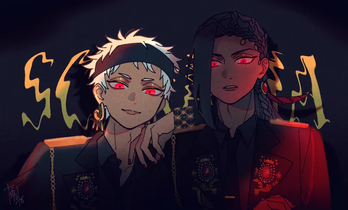 スカラMV終盤で、洗脳時の赤い眼がお揃いになったの良すぎた…(五周年絵に描き足ししました) 
