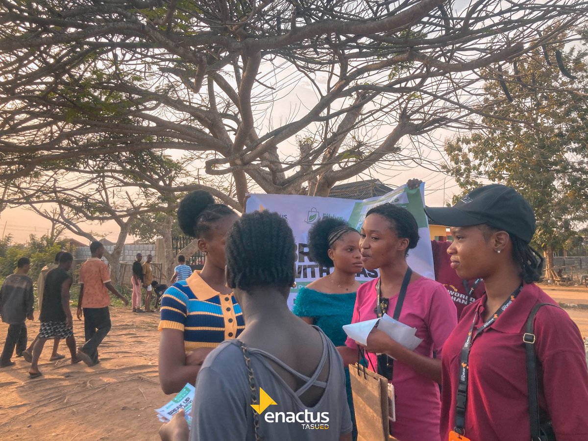 EnactusTasued_'s tweet photo. Day 4 of Enactus TASUED Week and we hit the streets with passion and purpose! π
We moved around the community, pasting stickers, raising our banner high, and pitching Enactus TASUED and Fibban to the people.
#enactus #weallwin #tasued #enactusnigeria
#enactusweek #enactusng https://t.co/kdWMPFX3Q0