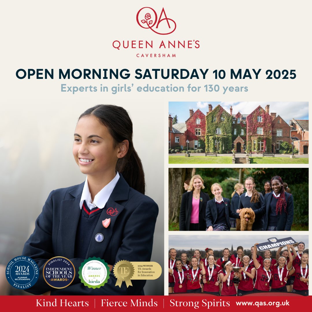 ⭐Join us for our Open Morning on Friday 10 May and experience the spirit of a school where confidence and compassion are at the centre of the syllabus.

Book your place today: queenannes.openapply.com/?c_campaign=11…

#OpenMorning #GirlsEducation #PastoralCare #QASKindHearts