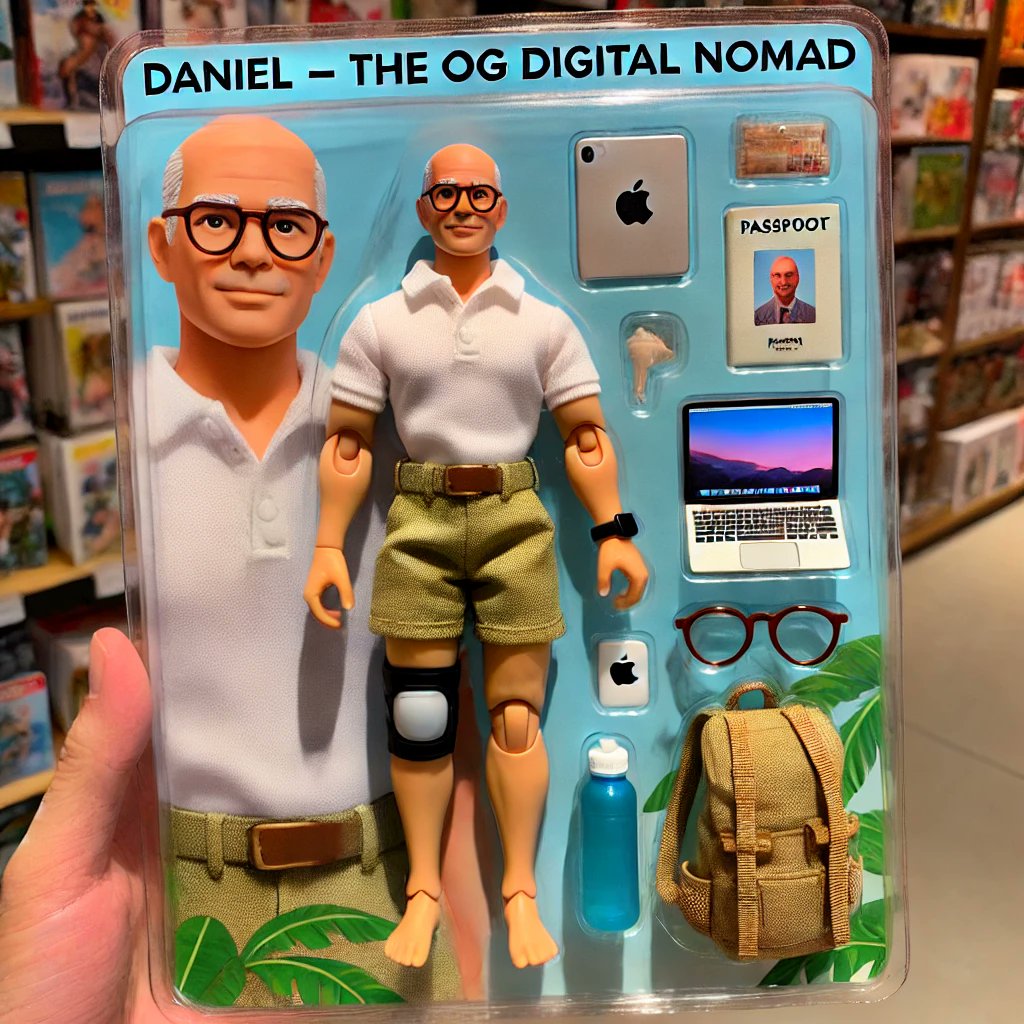 newdanielmorel's tweet photo. Introducing: Daniel – The OG Digital Nomad
Complete with bald dome, knee brace, and digital hustle accessories.
Built different. Still building.
#ActionFigureDrop #DigitalNomad #BuildInPublic https://t.co/PdJ1Ib1mDT