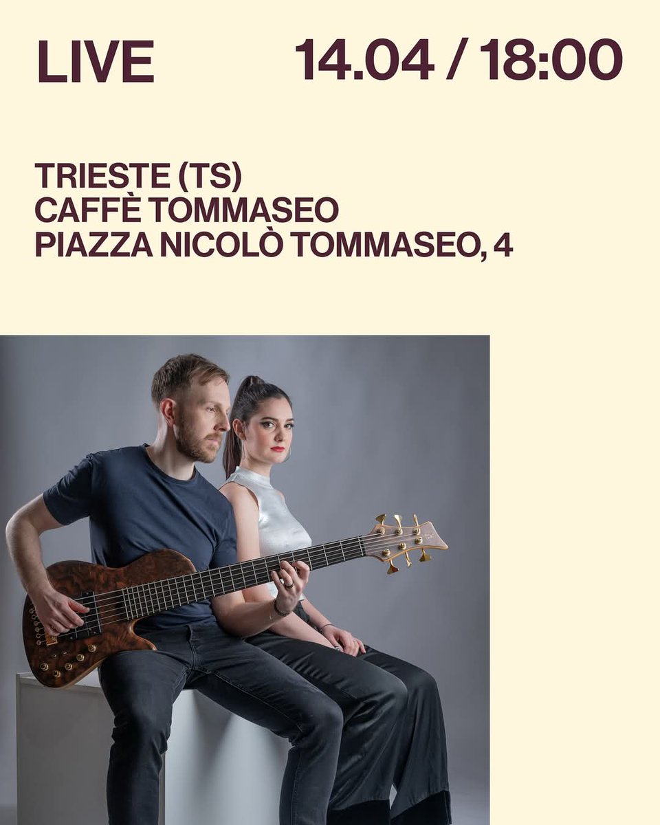 Tomorrow afternoon! Bass guitar and vocal duo, live in Trieste, Italy.

And guess whose upper back tweaked and totally locked up yesterday afternoon? Yours truly. But I'm working through this with stretching and thermal plasters. The show must go on.
#trieste #triestesocial #bass
