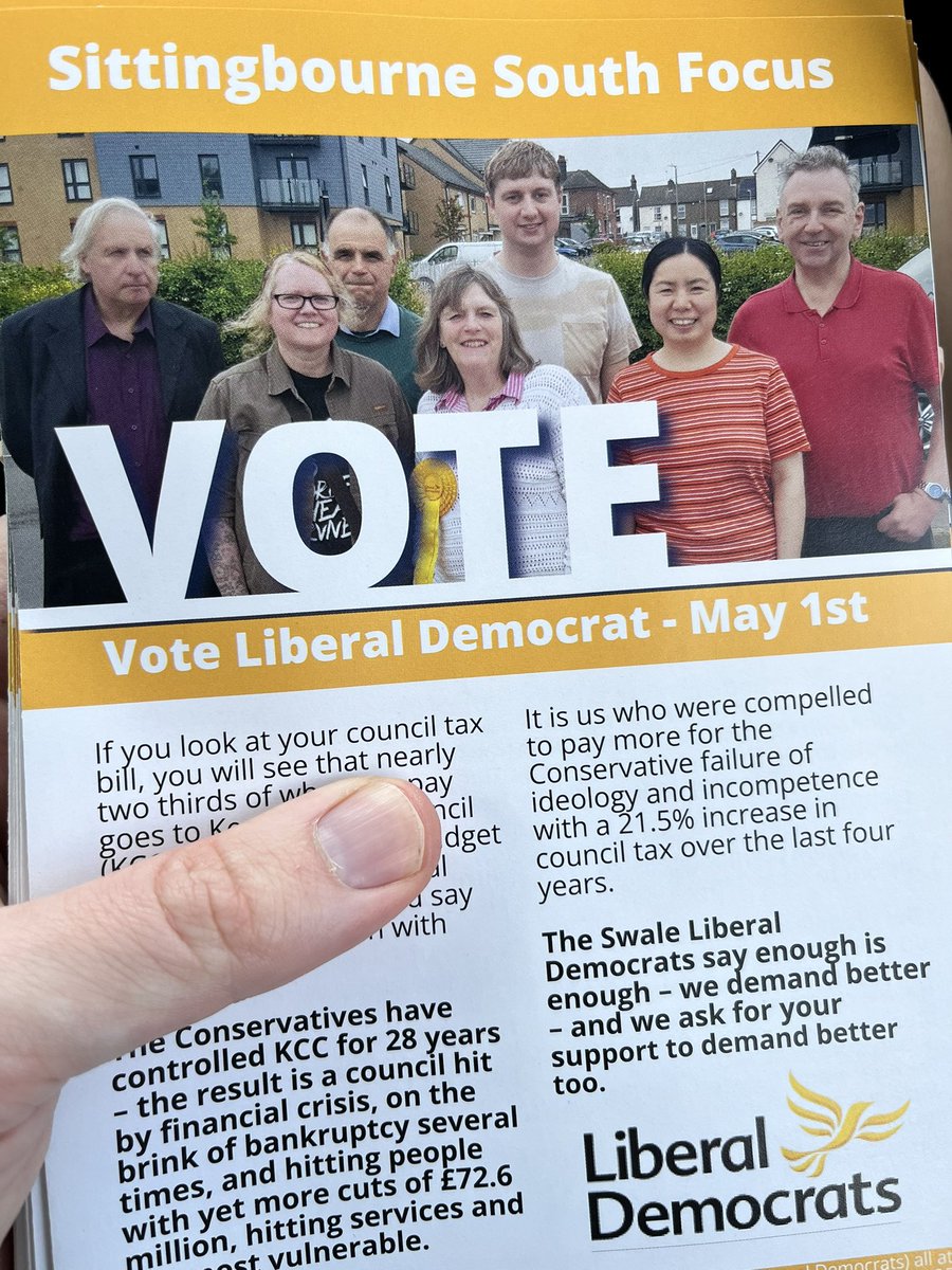 swalelibdems's tweet photo. Must be that time of year again. We are  off out delivering leaflets for the Kent County Elections if you want change at KCC vote 🗳️ Liberal Democrat’s #votelibdem #countyelections #may2025 https://t.co/O9ytbNe4o3