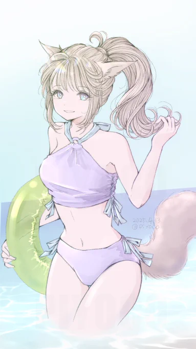 今年は新しい水着ほしいという妄想イラスト、水着ほしいよう!#FF14 #ミコッテ 