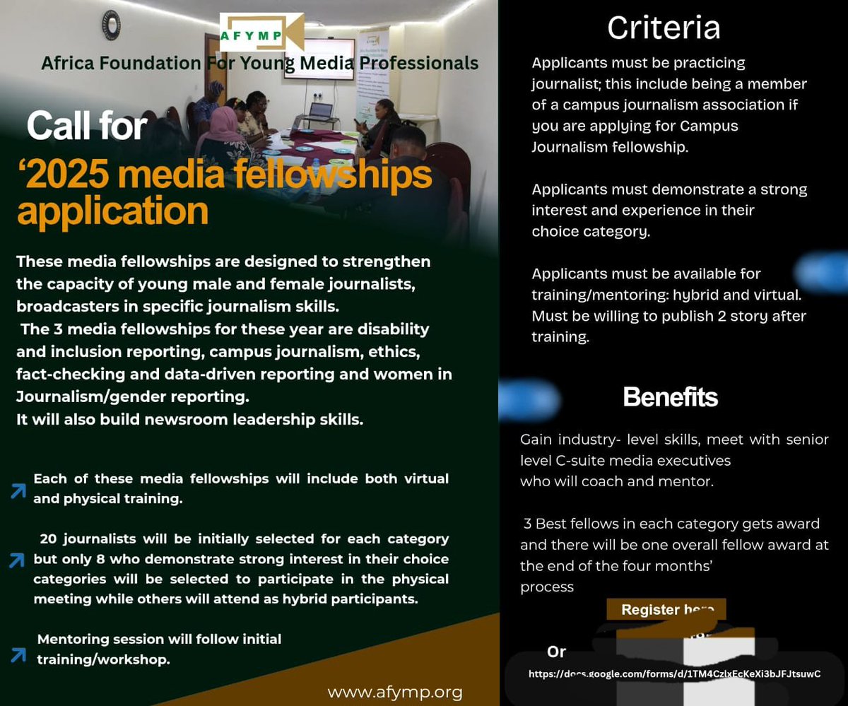 Africa Foundation for Young Media Professionals (@africamediafdn) on Twitter photo 2025 media fellowships call for applications. Apply now tinyurl.com/2x5n3up3 <a href="/gijnAfrica/">GIJN Africa</a> <a href="/ICIJorg/">ICIJ</a> <a href="/TheICIR/">The ICIR</a> <a href="/IzzyCasillasJr/">ICJR</a> <a href="/MRA_Nigeria/">Media Rights Agenda</a> <a href="/nucjnigeria/">NUCJ Nigeria</a> <a href="/TheMFWA/">Media Foundation for West Africa</a> <a href="/LasuFM/">LasuRadio95.7fm</a> <a href="/MobilePunch/">Punch Newspapers</a> <a href="/ngrguardianmbl/">ngrguardian-mobile</a> <a href="/wfm917/">WFM91.7</a> <a href="/UCJ_UNILORIN/">Union of Campus Journalists (UCJ), UNILORIN</a> <a href="/Radiouniport1/">Radio Uniport 88.5 Unique FM</a> <a href="/yabatechradio/">Yabatech Radio 89.3FM</a> 2025 media fellowships call for applications. Apply now tinyurl.com/2x5n3up3 <a href="/gijnAfrica/">GIJN Africa</a> <a href="/ICIJorg/">ICIJ</a> <a href="/TheICIR/">The ICIR</a> <a href="/IzzyCasillasJr/">ICJR</a> <a href="/MRA_Nigeria/">Media Rights Agenda</a> <a href="/nucjnigeria/">NUCJ Nigeria</a> <a href="/TheMFWA/">Media Foundation for West Africa</a> <a href="/LasuFM/">LasuRadio95.7fm</a> <a href="/MobilePunch/">Punch Newspapers</a> <a href="/ngrguardianmbl/">ngrguardian-mobile</a> <a href="/wfm917/">WFM91.7</a> <a href="/UCJ_UNILORIN/">Union of Campus Journalists (UCJ), UNILORIN</a> <a href="/Radiouniport1/">Radio Uniport 88.5 Unique FM</a> <a href="/yabatechradio/">Yabatech Radio 89.3FM</a>