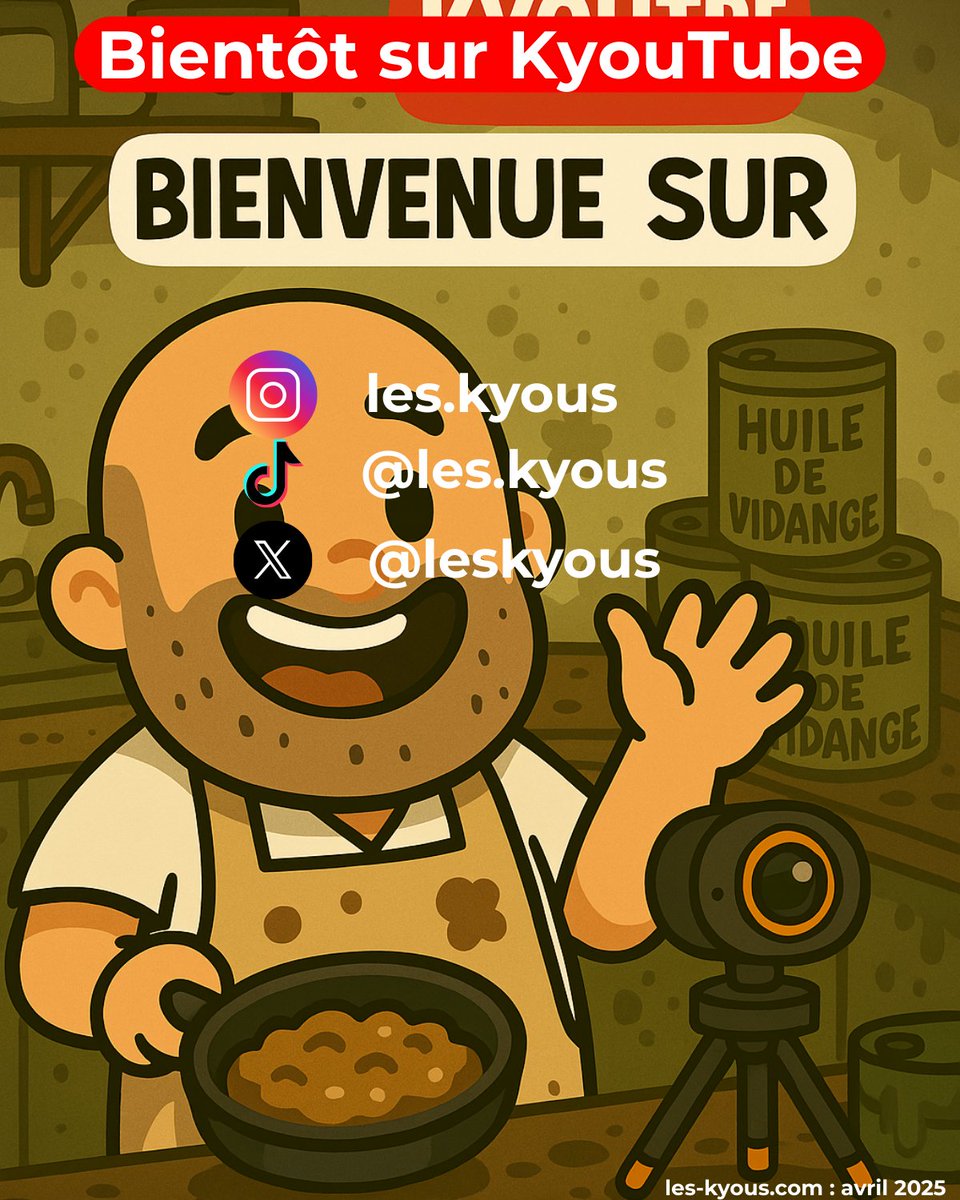 leskyous's tweet photo. 🔥 Philippe Kyoutchebest + huile de vidange = recette explosive
Lucien, Germaine, un resto en feu… et une carrière KyouTube à la clé.
👇 Découvre "Cauchemar en Kyousine" ici :
👉 https://t.co/UZpgG96wK1
#leskyous #kyoucore #bdabsurde #kyoutine #kyoutube https://t.co/LhtNRAnZqm