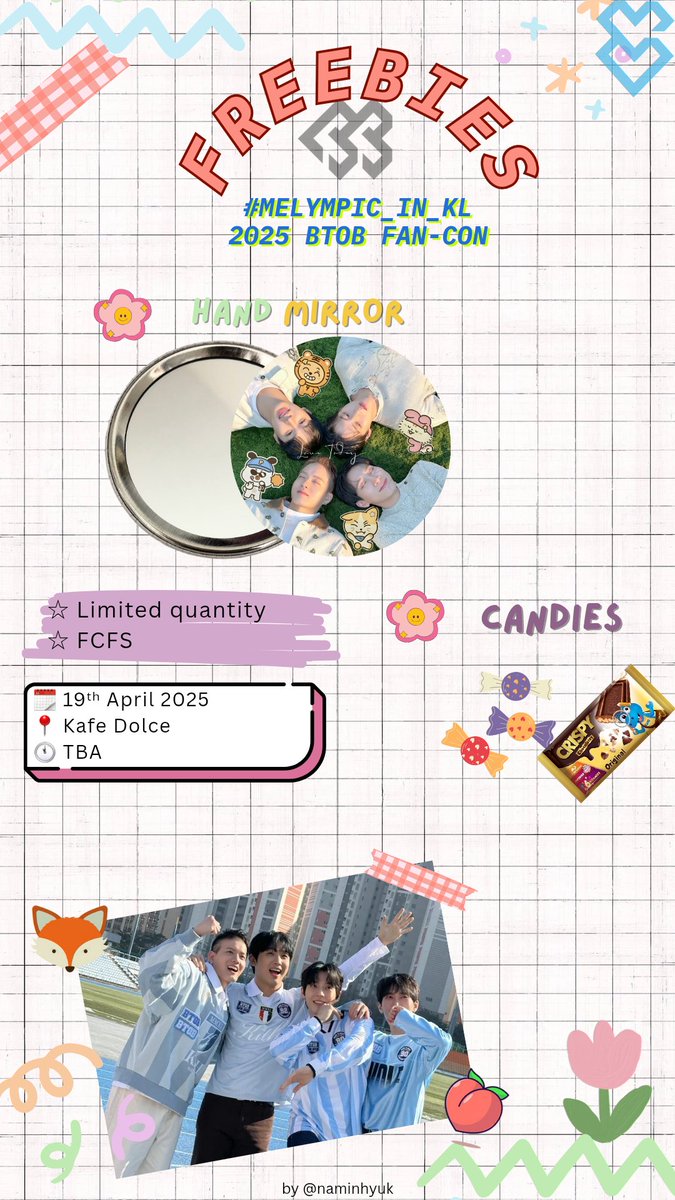 naminhyuk's tweet photo. melody!! i'll be giving out freebies on d-day 💘

1 set includes a hand mirror &amp; some candies! 

feel free to claim this when u see me at the cse!!  🫂 only prepared very limited quantity so fcfs 🥹  

#BTOBinKL #MELympic_IN_KL
#BTOBinMY https://t.co/zMHc8pDyu5