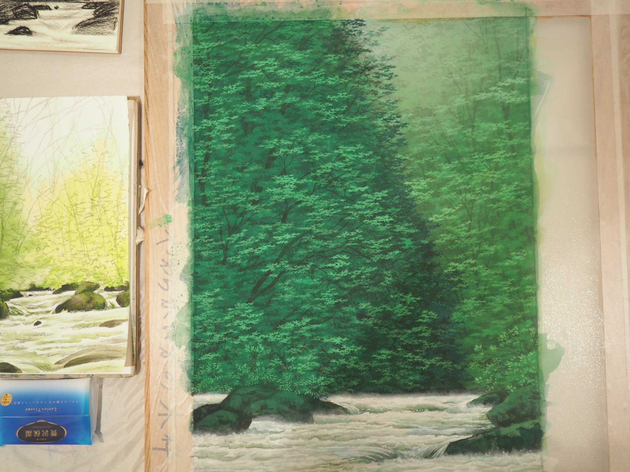 ☆日本画家 松生春山人 作品 嵐峡 紙本彩色 （太巻二重箱共箱