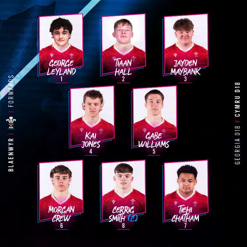 WelshRugbyUnion's tweet photo. 🚨 𝗧î𝗺 𝗖𝘆𝗺𝗿𝘂 𝗼 𝗱𝗮𝗻 𝟭𝟴 🏴󠁧󠁢󠁷󠁬󠁳󠁿

Here is your Wales men's U18s team to face @GeorgianRugby in our second Six Nations Festival fixture tomorrow afternoon in France, 17:30 KO! 🔥👇

📺 The game will be streamed live via the WRU YouTube channel 🙌

#SixNationsU18 | #WALvGEO