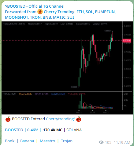 BOOSTED just entered Cherry Trending

ca: 9gGwjt7ogT7v4LXkNR3woZnnA2DJKYr6XRVYHxaSa84w

t.me/cherrytrending…