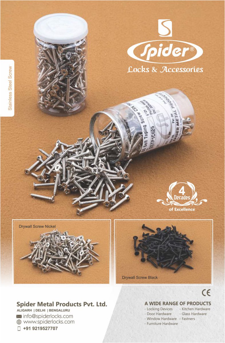 ibais_hardware's tweet photo. SPIDER METAL PRODUCTS PVT. LTD. (ALIGARH)
For enquiry via WhatsApp click:
https://t.co/FYnDuiWUW4
Mr. Shobhit Agarwal - +91 8937000555
#screw #drywallscrew #brassgatehook #hardwarecollection #screws #fastenerscrew #furniturescrew #screwfastener
.
@ibais_hardware https://t.co/pbvpXWk0Y1