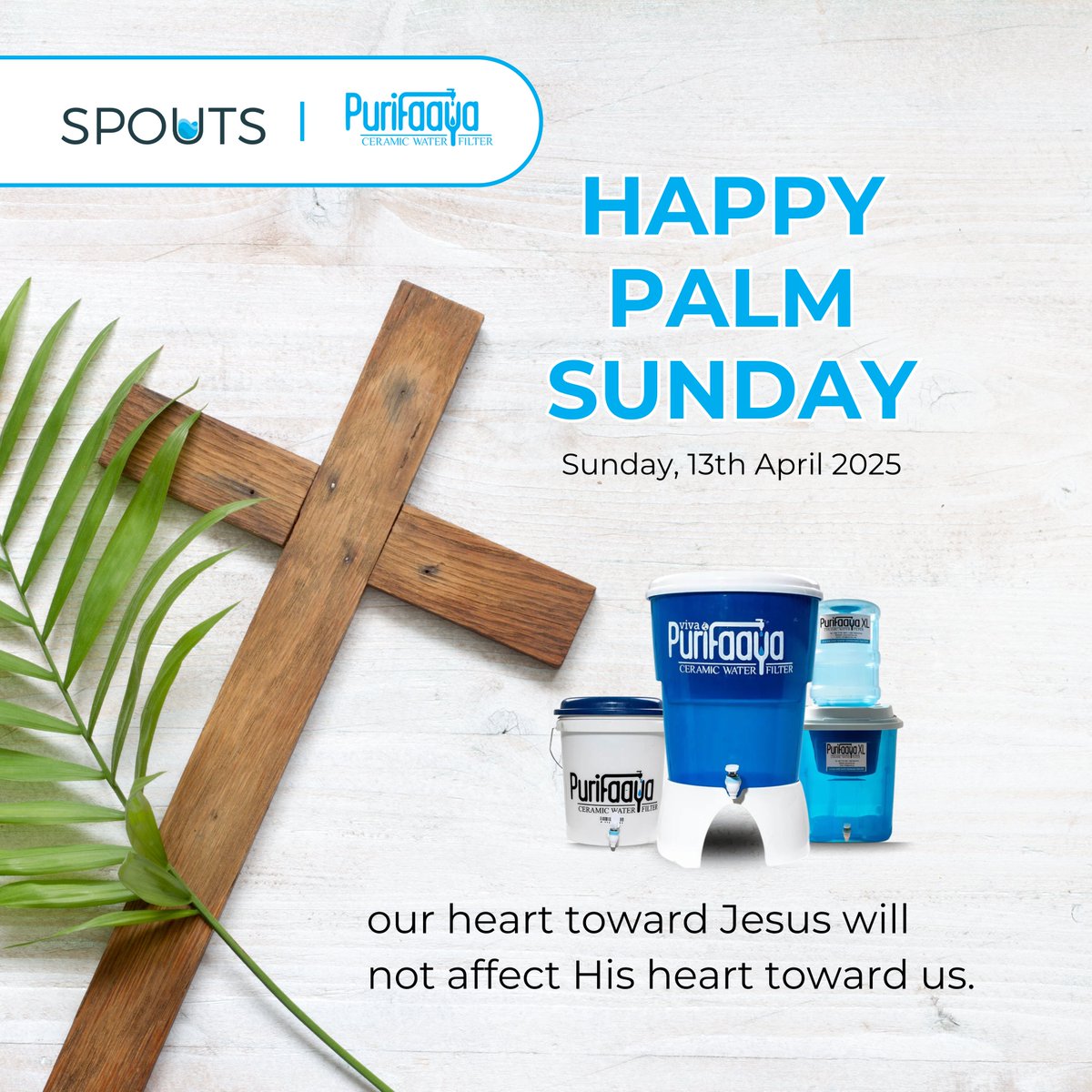 purifaaya's tweet photo. 🌿 Hosanna in the Highest! 🌿
This Palm Sunday, we celebrate hope, renewal, and the promise of better days. At Spouts of Water, we remain committed to bringing life-changing impact to every home.
#PalmSunday #SpoutsOfWater #HopeAndRenewal #CleanWaterForAll 💧 https://t.co/cMyLBM4OOS