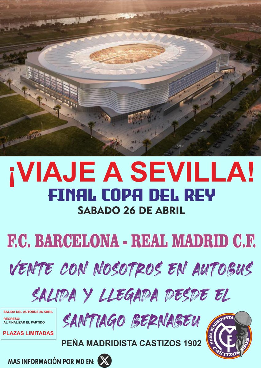 Vente con Los Castizos a la Final, será un viaje Fantástico!!!!
No Socios 50 euros, tirao.....😎
➕️ info e inscripción por MD
Darse brillo ,últimas plazas.