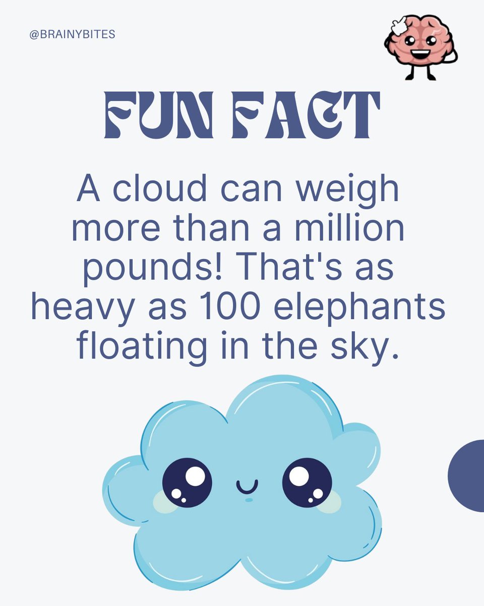 kidXbrainybites's tweet photo. Those fluffy things above us? Heavier than 100 elephants! ☁️🐘

Explore our collections: https://t.co/w3cEfghLA2

 #WeatherWonders #ScienceFacts #Clouds https://t.co/uKTlOZA0Da